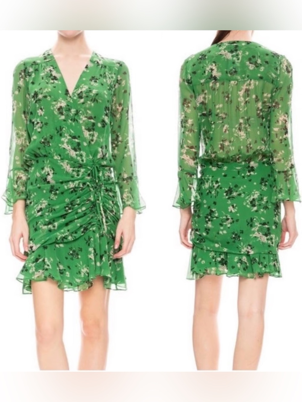 Veronica Beard Floral Long-Sleeve Ruched Dress
